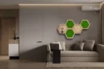 Világító hexagon mohakép szett tölgyfa keretben