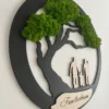 Wanddeko Familie mit Moosbaum mit individueller Gravur Családfa fali dekoráció mohafa egyedi gravírozással