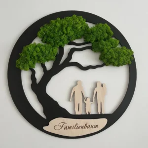 Családfa fali dekoráció mohafa egyedi gravírozással