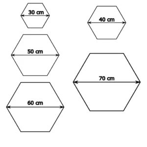 Hatszögletű méretek (30, 40, 50, 60, 70 cm)