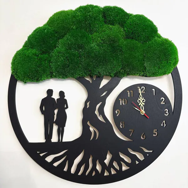 Moos Wanduhr Baum des Lebens mit Paar Moha falióra Élet fája pároknak