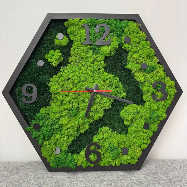 Hexagon Moos Wanduhr Natur-Mix Hexagon moha falióra natúr keverék