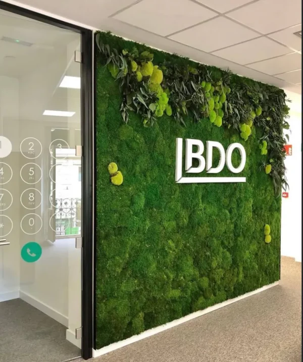 Mooswand mit Logo Ekomoss manufaktúra - Zöldfal logóval