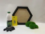DIY mohakép szett hatszögletű kerettel, gömbmohával, ragasztóval és kiegészítőkkel.