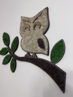 3D fa fali dekoráció bagoly mohával közelről