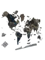 3D fa világtérkép, Black & Grey Edition, többrétegű dizájn iránytűvel és hajóval (150-200 cm).