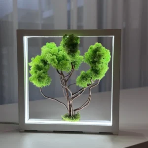 LED moha bonsai díszfa fa keretben tartósított izlandi mohából