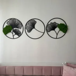 Ginkgo levelek mohakép 3 részes fali dekoráció set tartósított izlandi mohával.