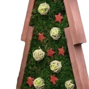 Dekoratív fa karácsonyfa mohával és 3D díszekkel